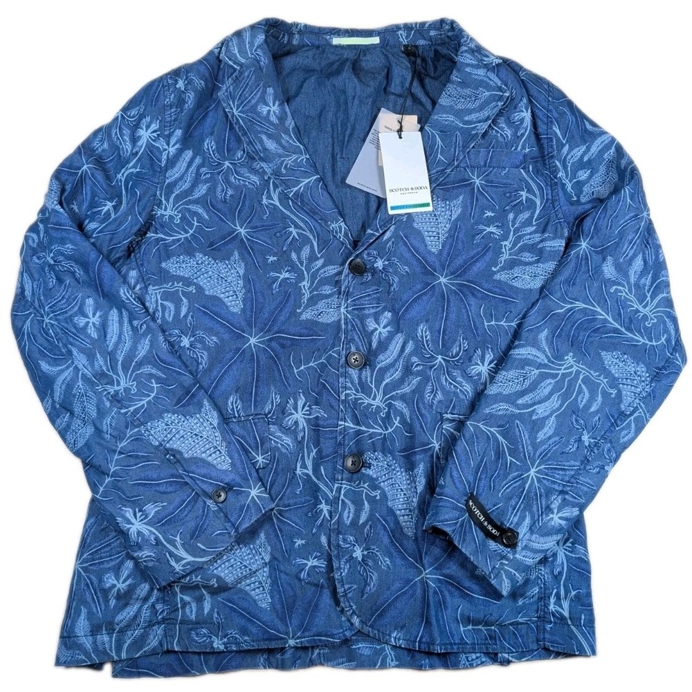 NWT SCOTCH & SODA Men's Large Blue Floral Tropical Blazer Jacket MSRP $268